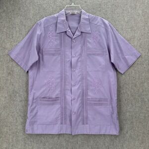 Abdala Guayabera Shirt Mens 40 Purple Embroidered Pleated Short Sleeve Mexico